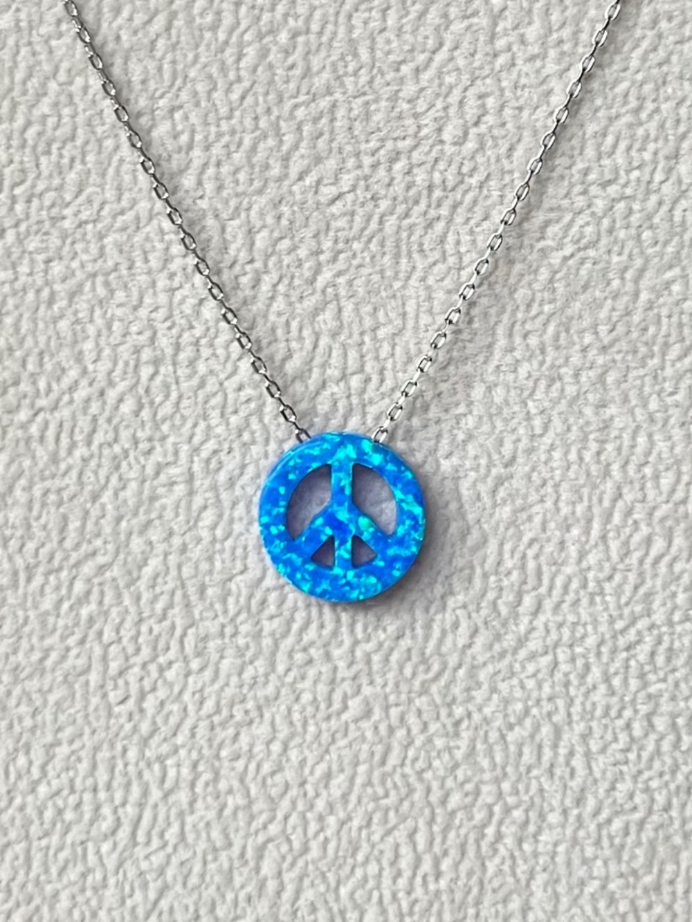 N039 | Genuine Blue Opal Peace Symbol Necklace